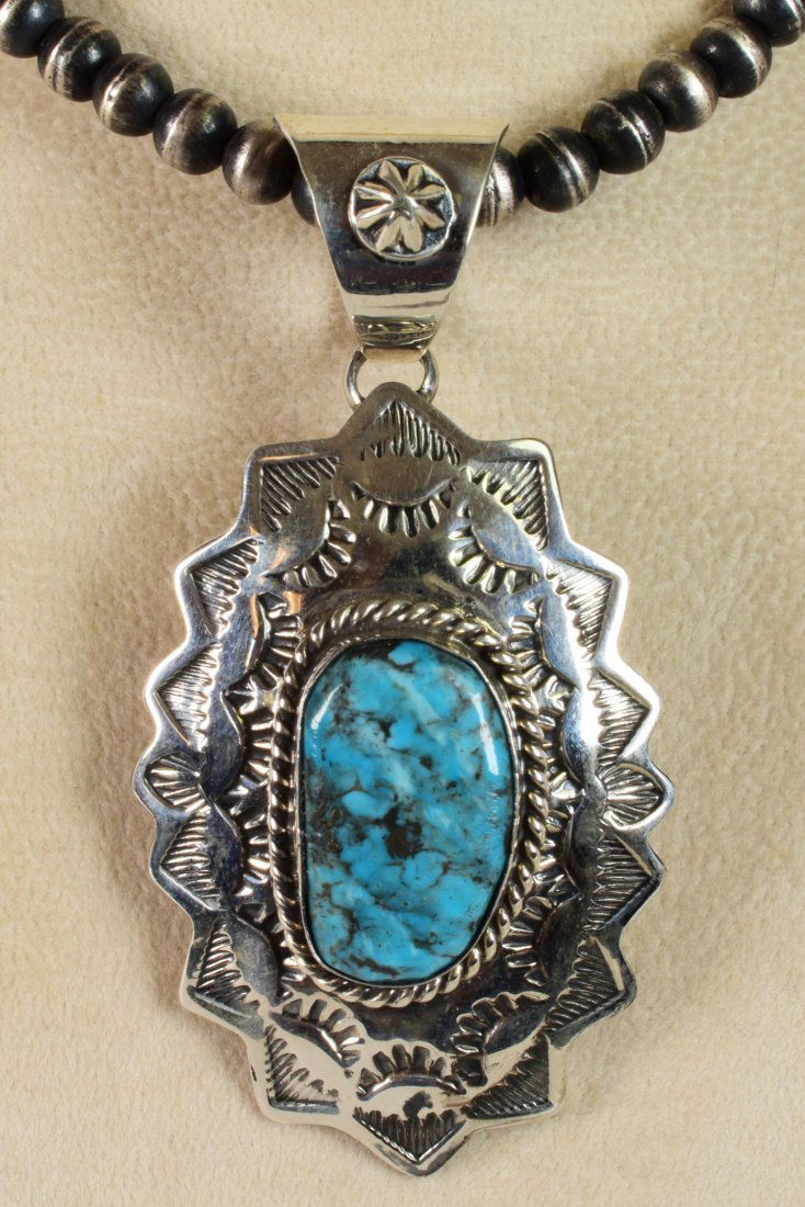 Native American Lone Mtn. Sterling Pendant w/Turquoise (1 of 4)