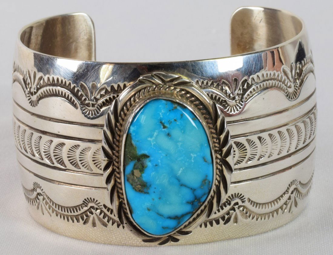 J. Nelson Sterling Blue Bird Turquoise Wide Bracelet (1 of 5)