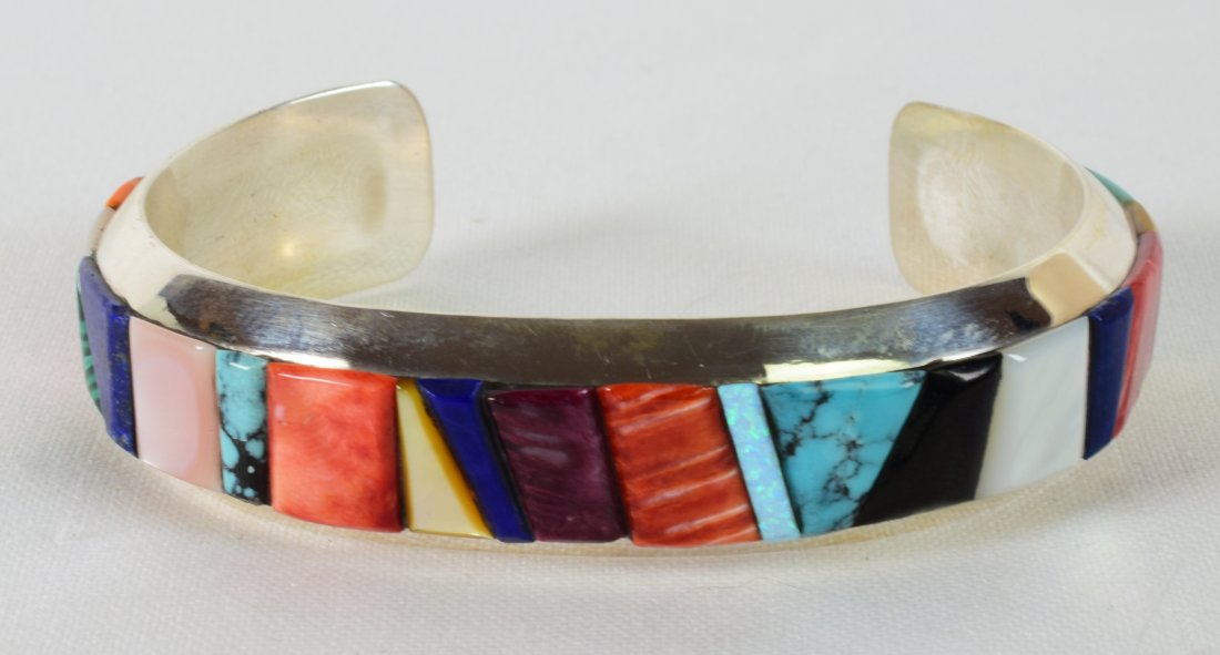 Native American Sterling Multi-Stone Inlay Bracelet (1 of 5)
