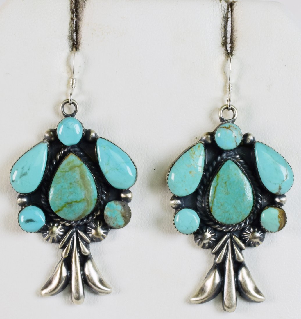 Bobby Platero Nevada Turquoise Dangle Earrings (1 of 3)