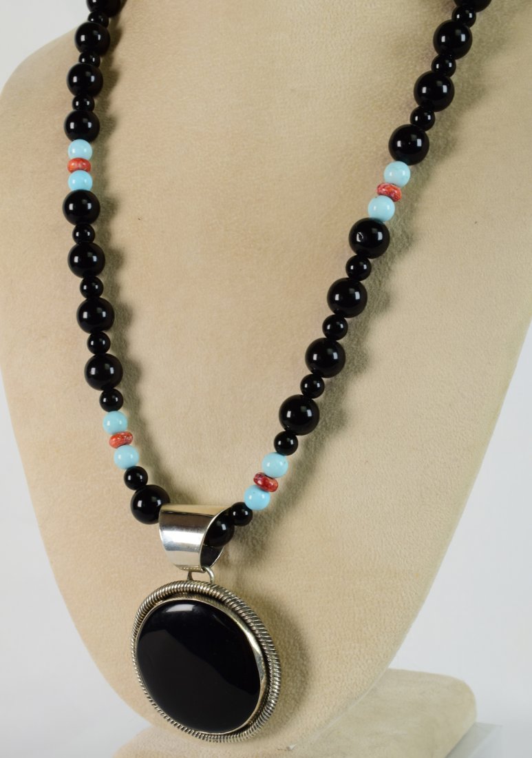 Native American Sterling Black Onyx Pendant Necklace (1 of 5)