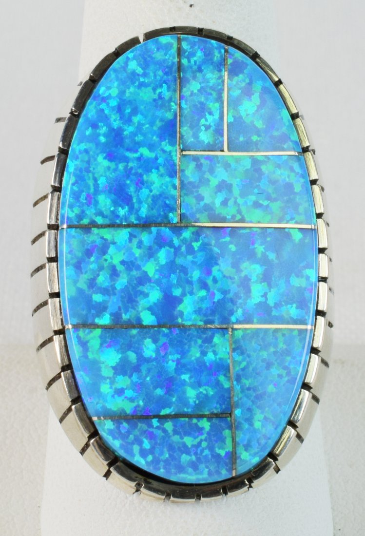 Navajo Sterling Silver Inlay Men's Opal Ring (1 of 4)