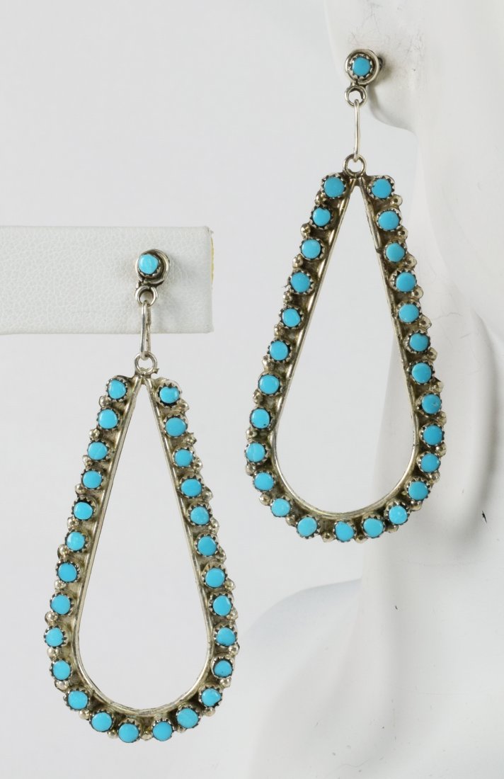 Zuni, Sterling Silver Snake Eye Turquoise Earrings (1 of 2)