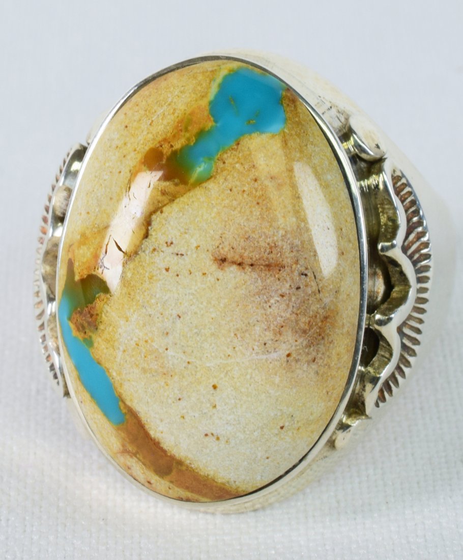 Native American Sterling  Ribbon Turquoise Men's Ring (1 of 5)