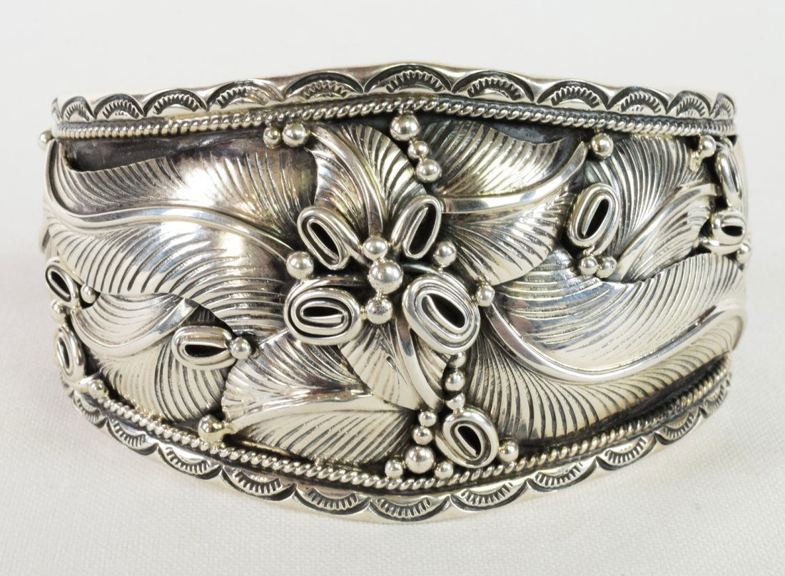 Native American Sterling Wide Ornate Feather Cuff (1 of 6)