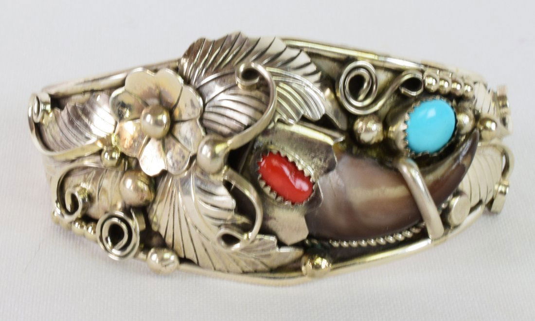 Native American Sterling Bear Claw Cuff Bracelet (1 of 4)
