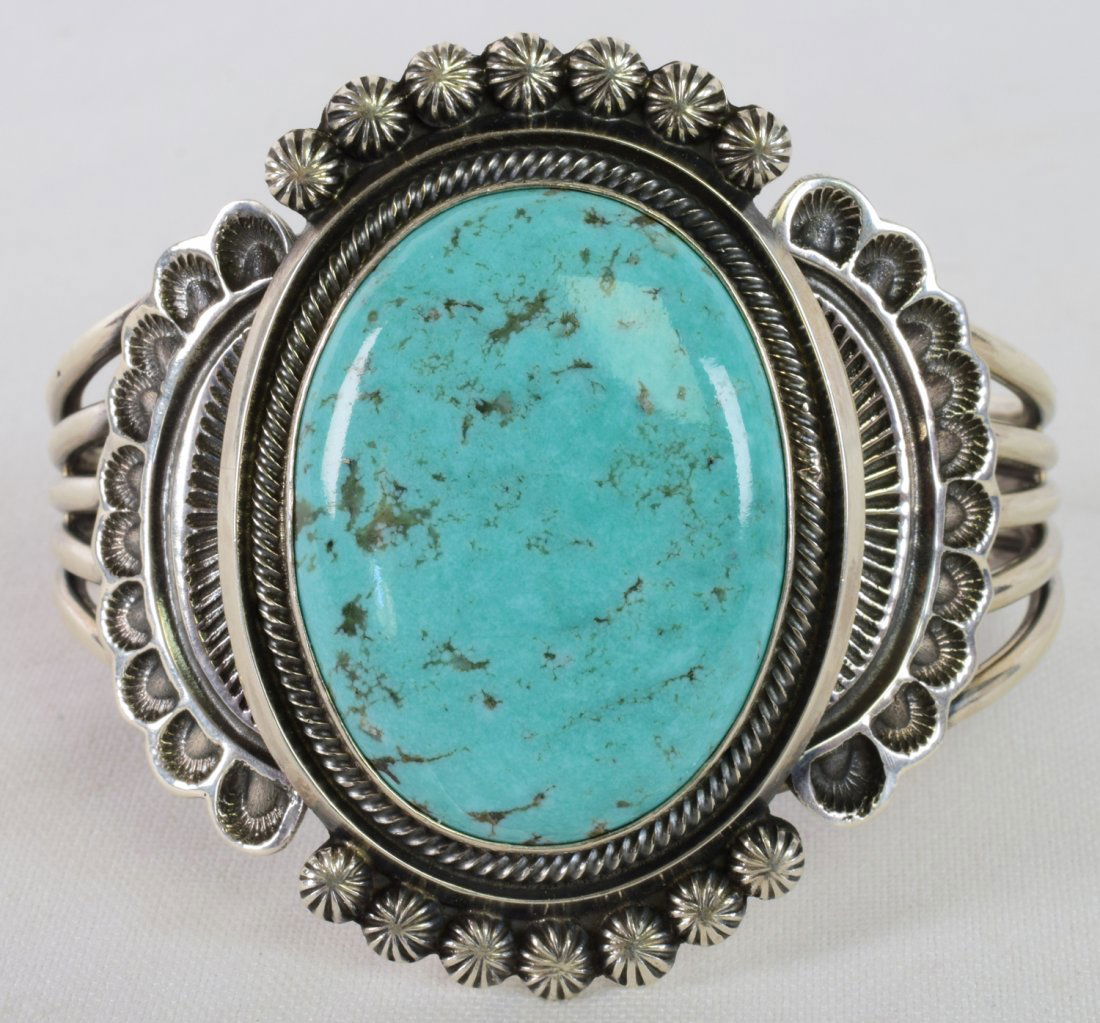 Leon Martinez Sterling Carico Lake Turquoise Bracelet (1 of 6)