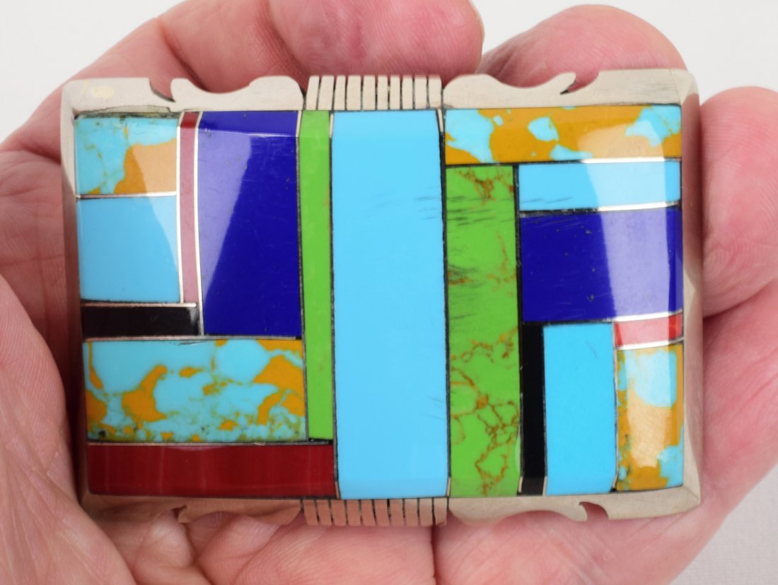 Native American Sterling Multi-Stone Belt Buckle (1 of 4)