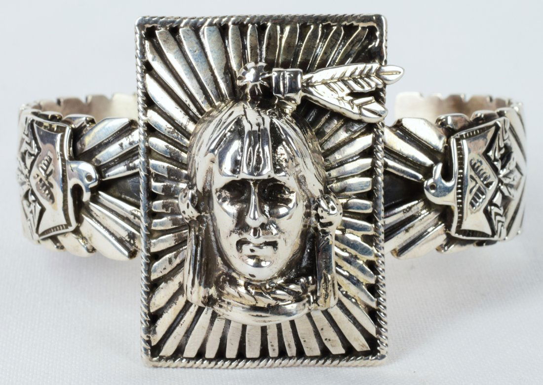 Lorenzo James Sterling Indian Shield Thunderbird Cuff (1 of 5)