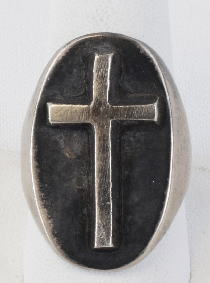Chimney Butte Sterling Sand Cast Men's Cross Ring (1 of 4)