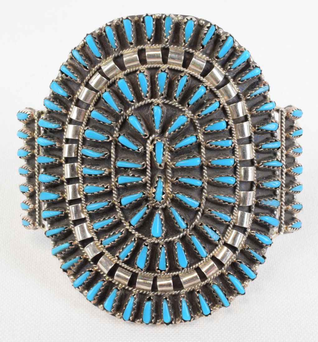 Navajo Sterling Needlepoint Block Turquoise Bracelet (1 of 5)