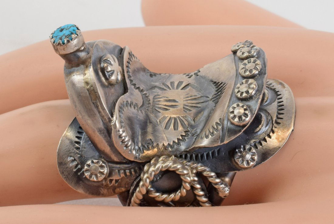 Tim Yazzie, Navajo, Sterling Saddle Ring w/Turquoise (1 of 4)