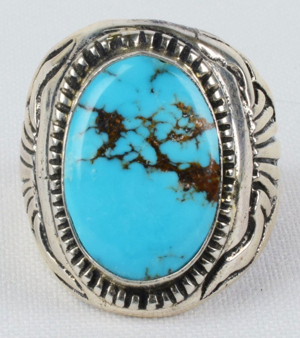 Native American Sterling Kingman Men's Turquoise Ring (1 of 3)