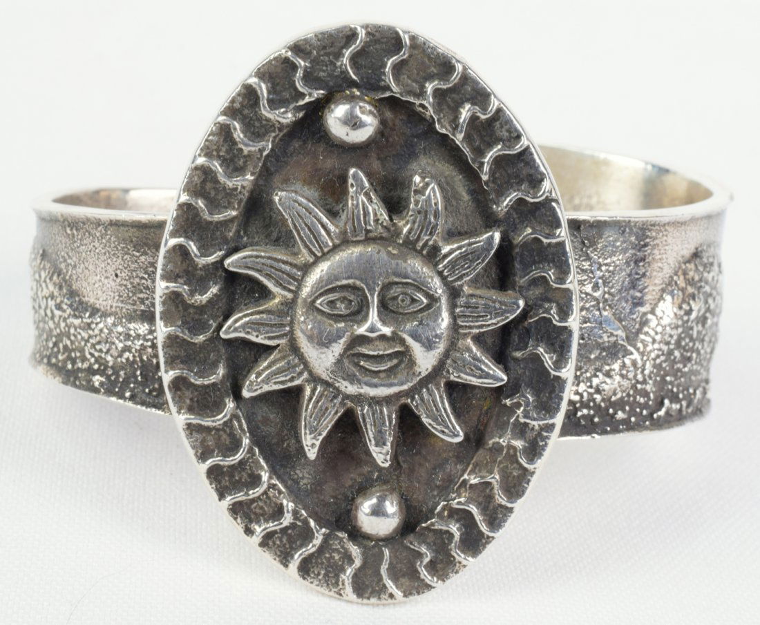 Navajo Sand Cast Sterling Silver Sun Bracelet (1 of 5)