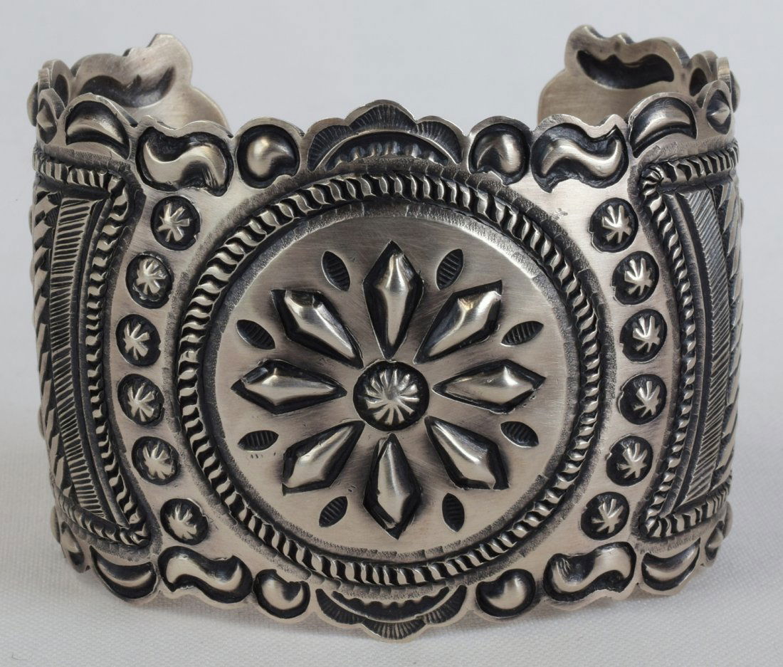 Eugene Charley Sterling Repousse and Stamped wide Cuff (1 of 7)