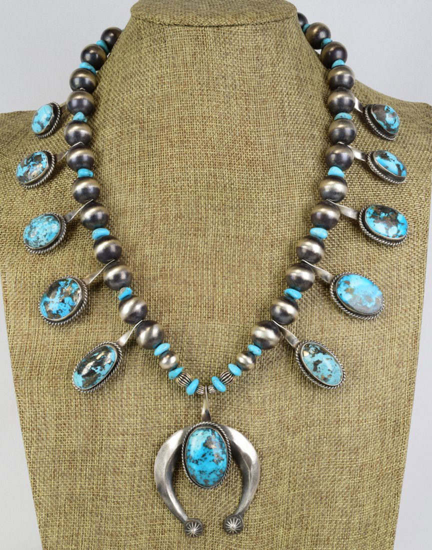 Navajo, Persian Turquoise Squash Blossom Necklace (1 of 4)