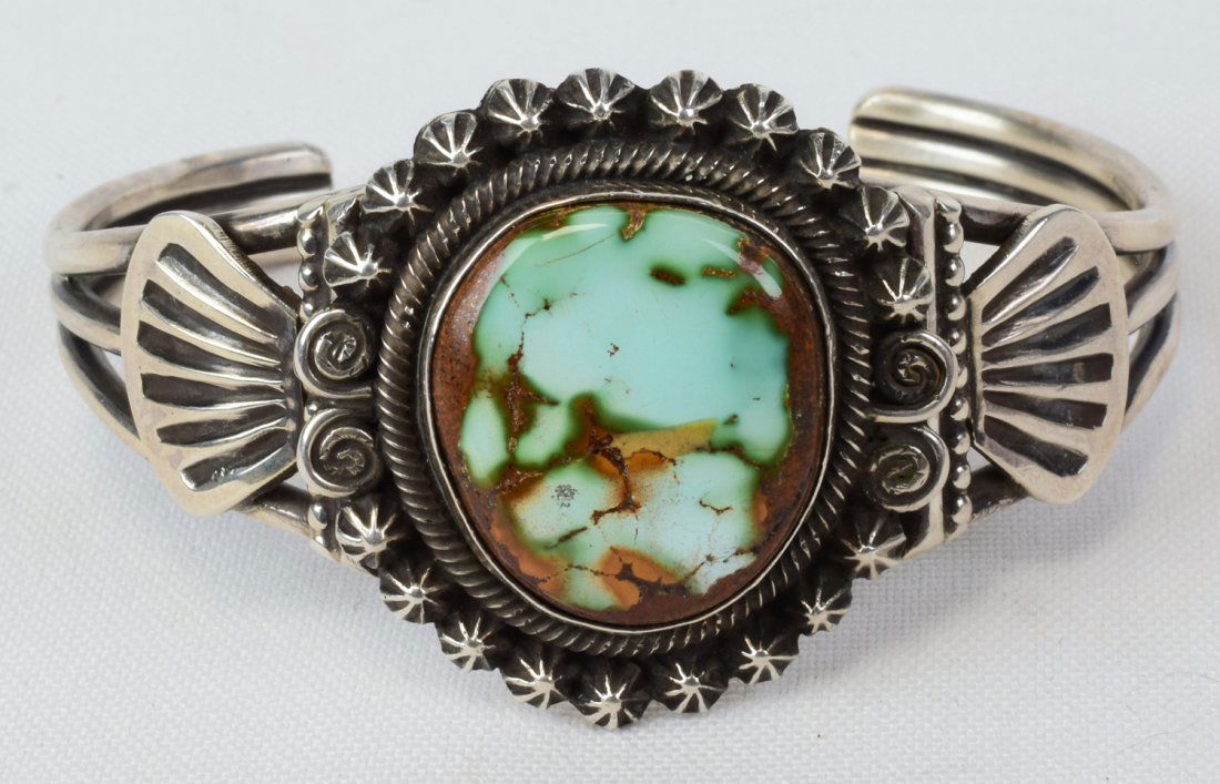 Navajo, Leon Martinez Carico Lake Turquoise Bracelet (1 of 4)
