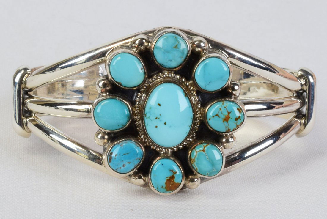 Native American Sterling Lone Mtn. Turquoise Bracelet (1 of 5)