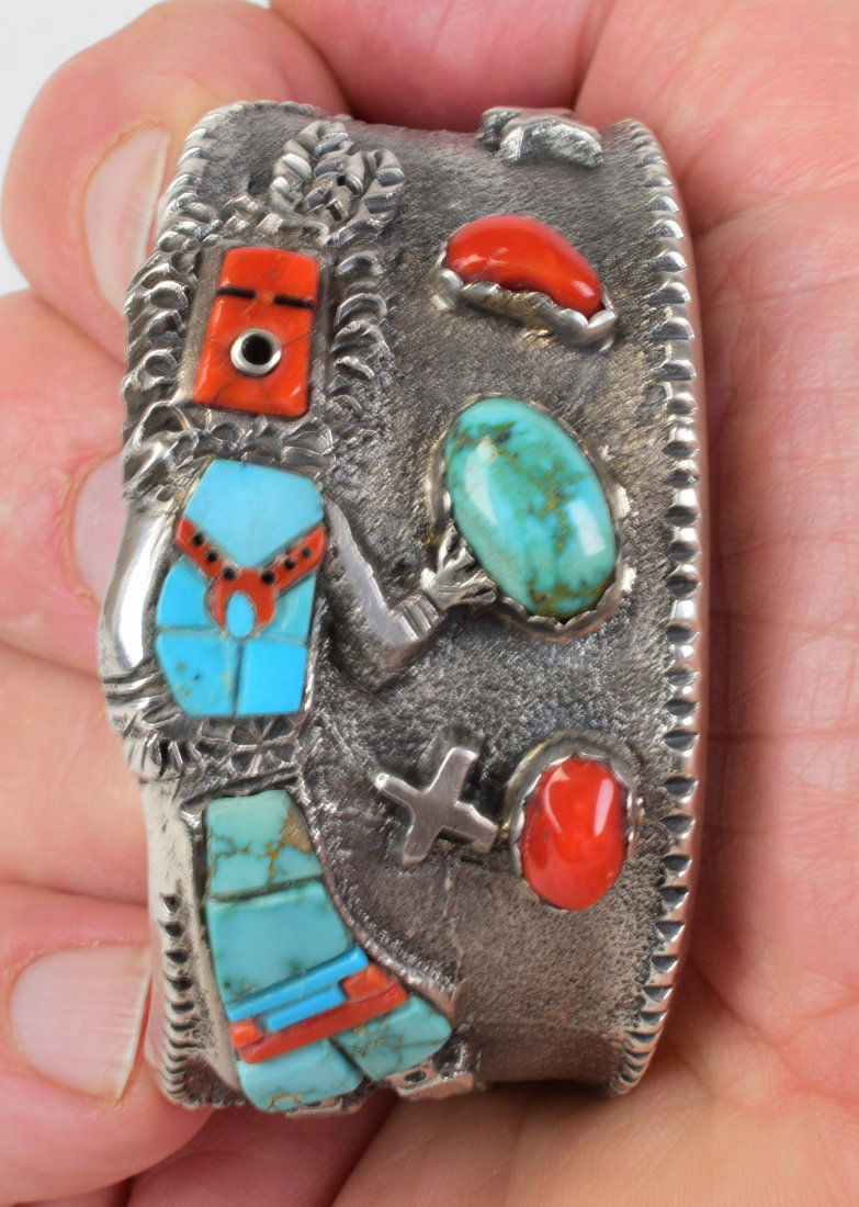 Lester James Sterling Tufa Cast Yei Dancer Bracelet (1 of 8)