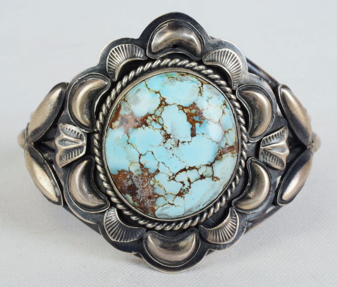 Bobby Johnson Golden Hills Turquoise Repousse Cuff (1 of 6)