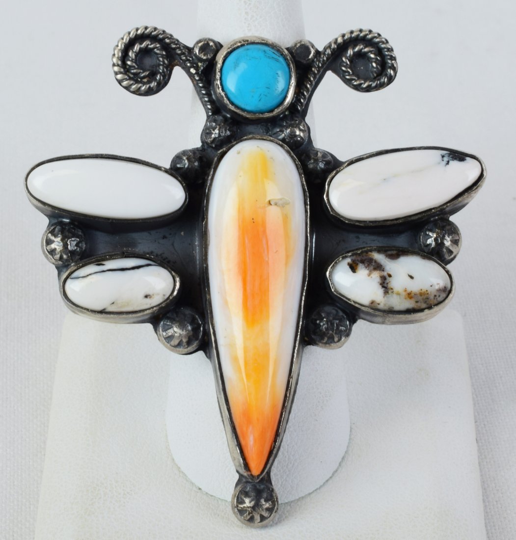 Navajo Spiny Oyster & White Buffalo Turquoise Ring (1 of 4)