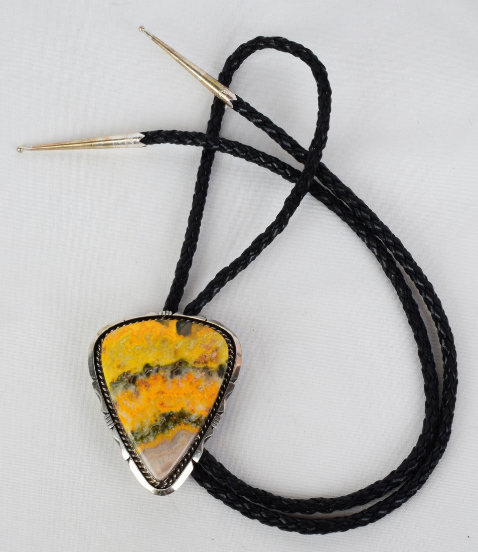 Navajo Sterling Bumble Bee Jasper Bolo Tie (1 of 2)