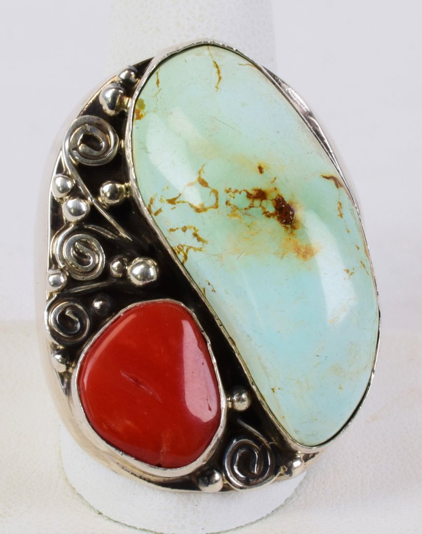 Russell Sam Sterling Huge Carico Lake & Coral Ring (1 of 4)