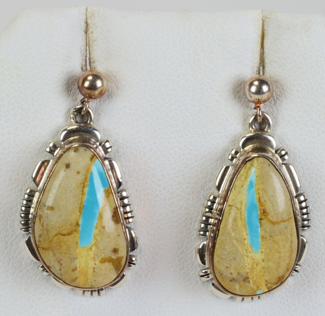 Native American Sterling Ribbon Turquoise Earrings (1 of 3)