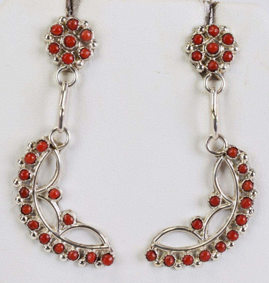Zuni, Rena Tsatie Sterling Coral Snake Eye Earrings (1 of 2)