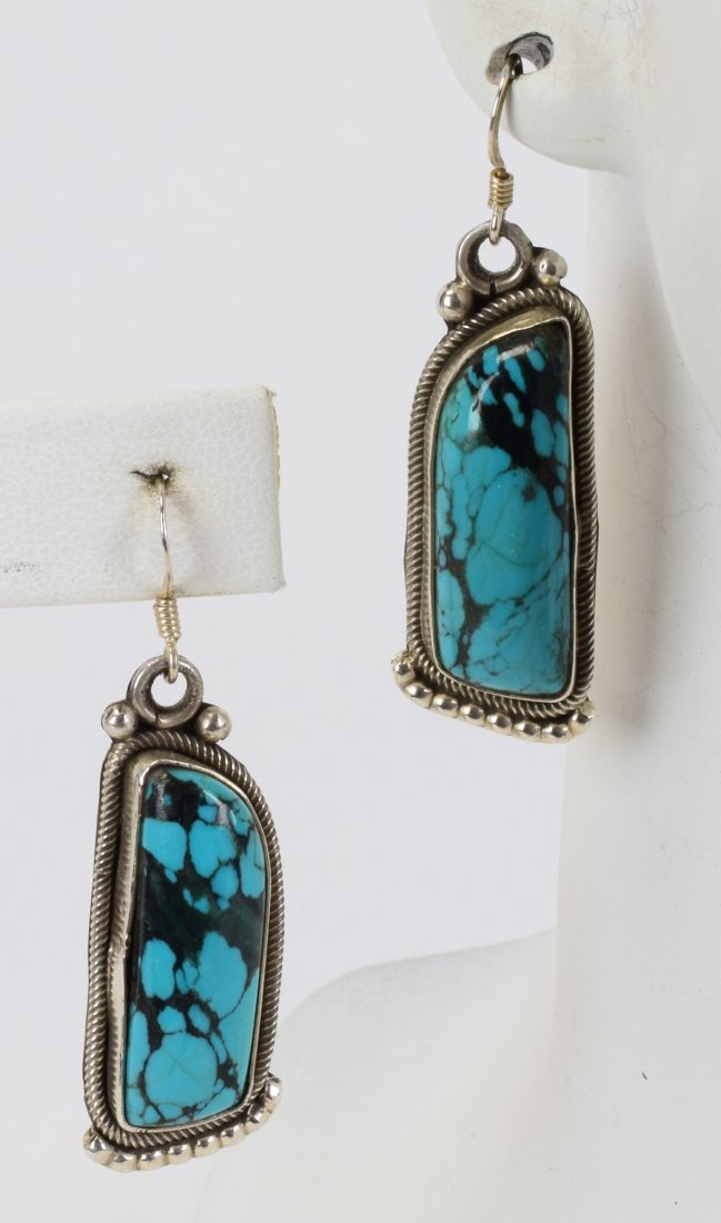 Richard Jim Sterling Nevada Turquoise Dangle Earrings (1 of 2)