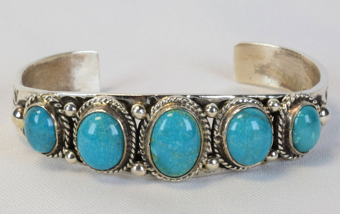 Leroy James Lone Mountain Turquoise 5 Stone Cuff (1 of 4)