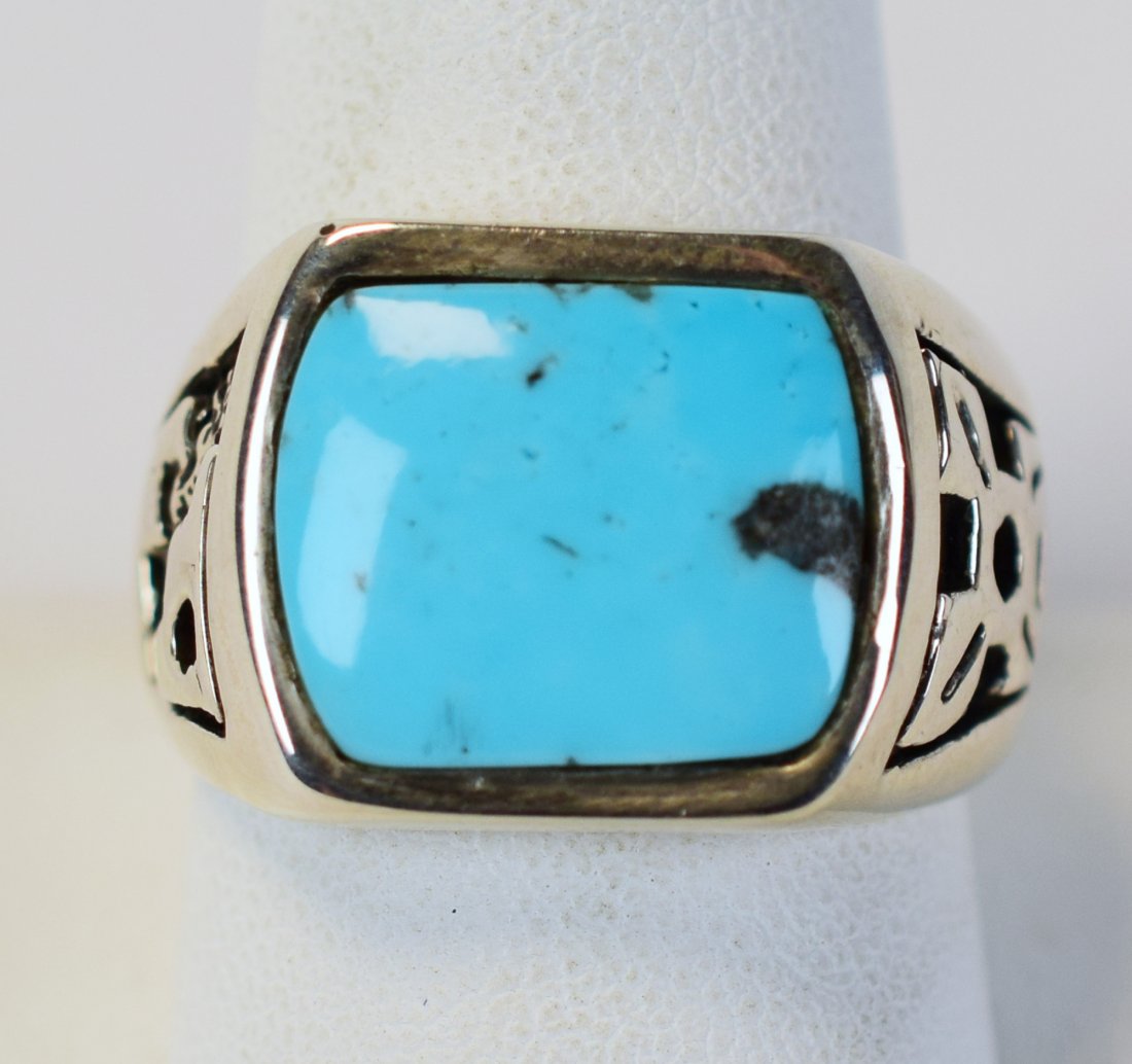 Native American Sterling Natural Turquoise Men's Ring (1 of 5)