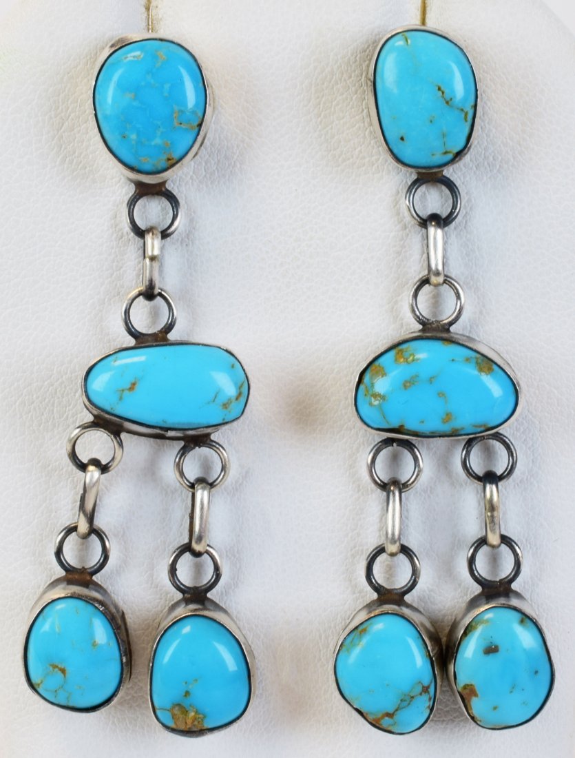 Navajo Sterling Kingman Turquoise Dangle Earrings (1 of 3)