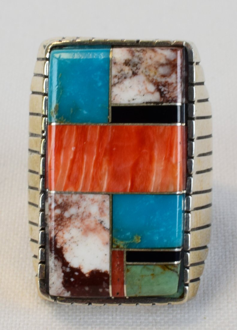 Ray Jack Sterling Multi-Stone Inlay Men's Ring (1 of 5)