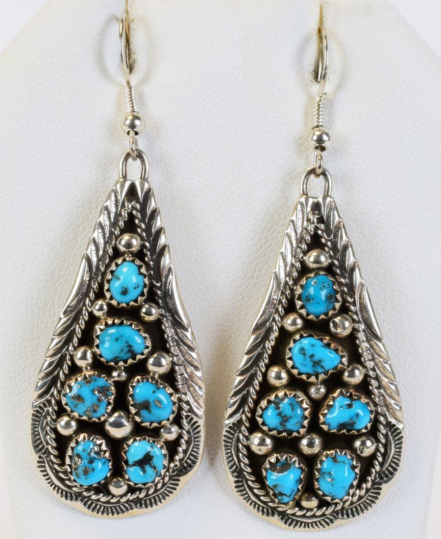 Navajo Sterling Kingman Turquoise Nugget Earrings (1 of 3)