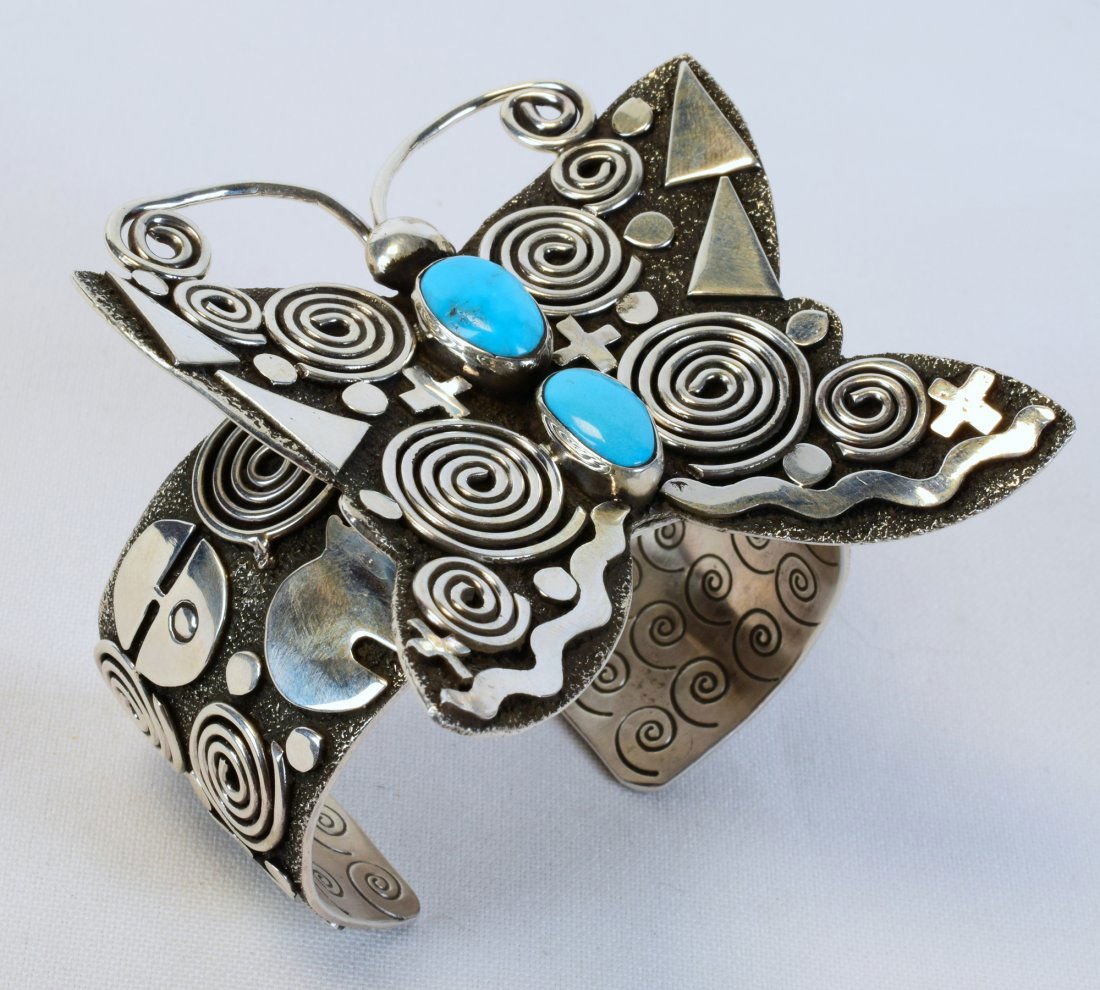 Alex Sanchez Sterling Huge Petroglyph Butterfly Cuff (1 of 7)