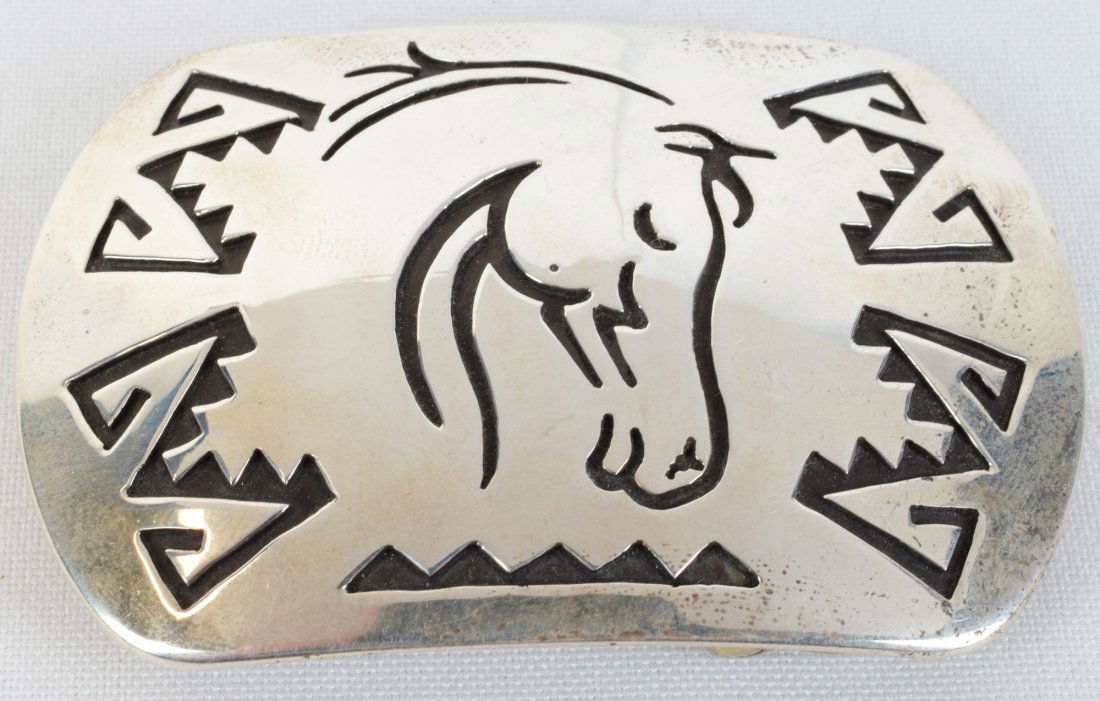Roscoe Scott Sterling Silver Stamped Horse Belt Buckle (1 of 3)