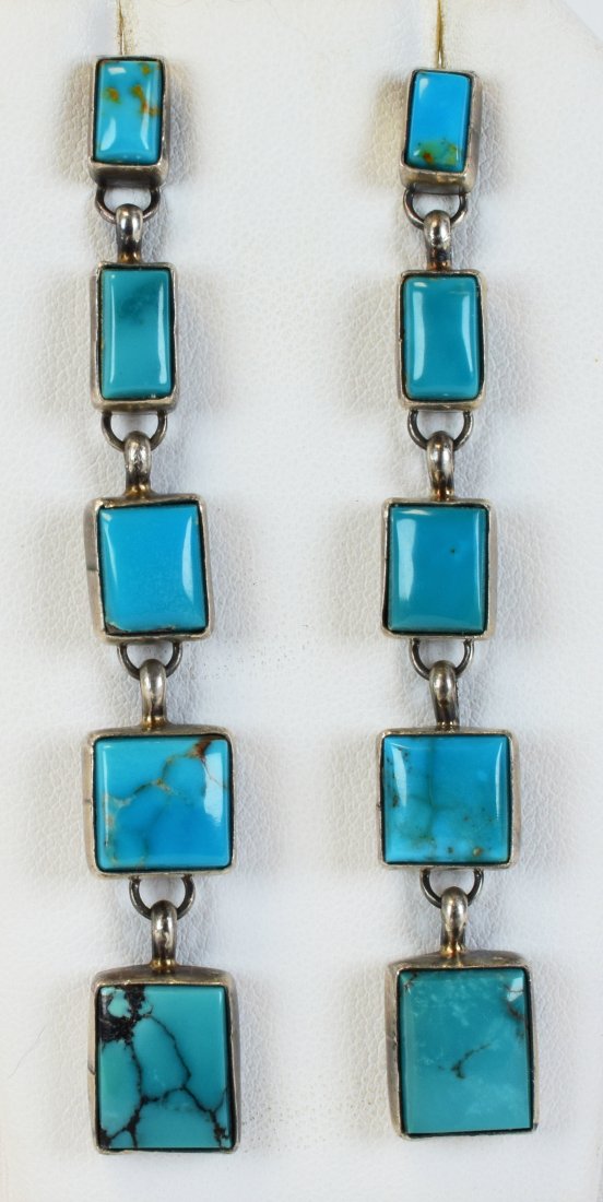 Navajo Sterling Turquoise Mtn. Dangle Earrings (1 of 4)