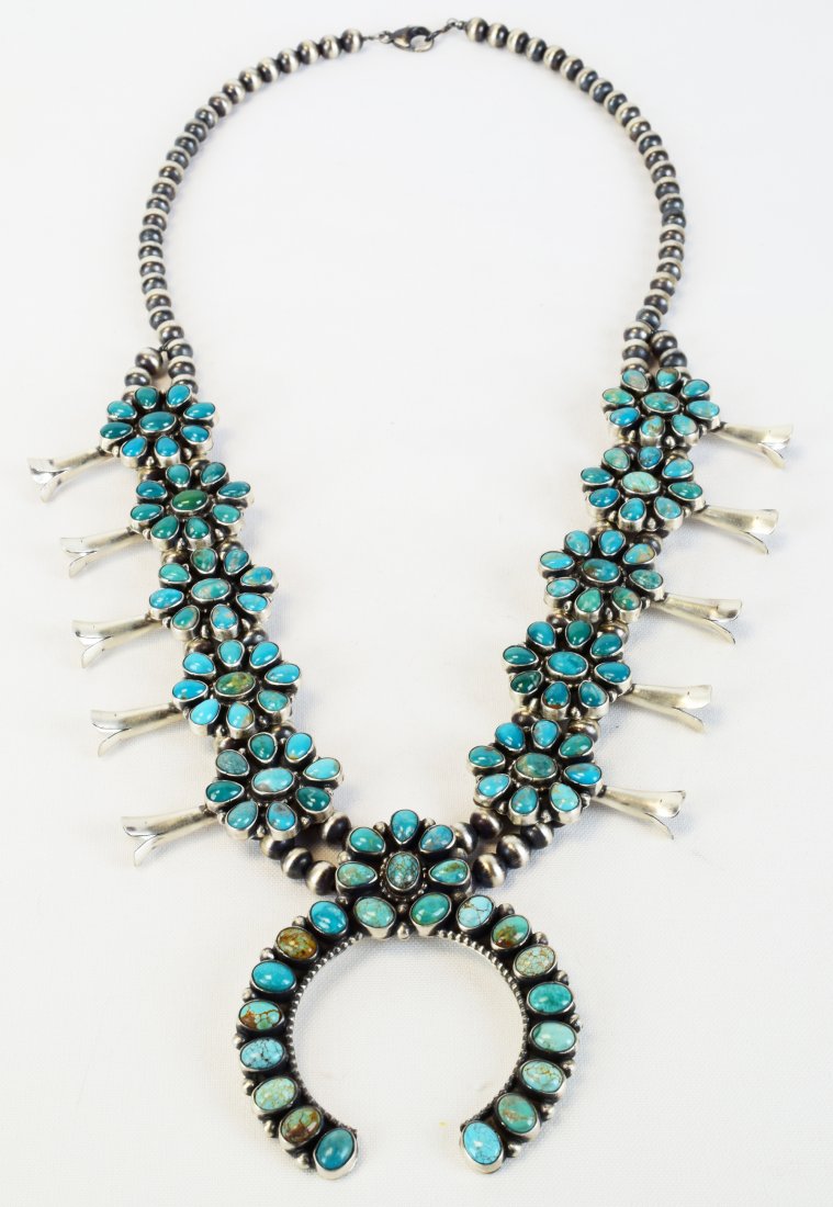 Johnson Carico Lake Turquoise Squash Blossom Necklace (1 of 6)