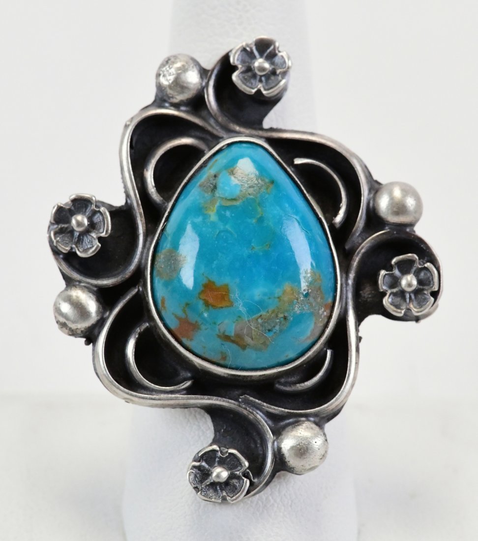 Navajo Sterling Silver Red Mtn. Turquoise Ring (1 of 2)