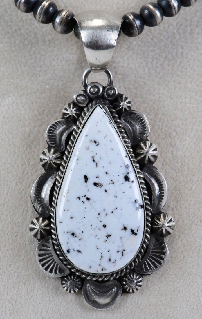 Gilbert Tom Sterling White Buffalo Turquoise Pendant (1 of 3)