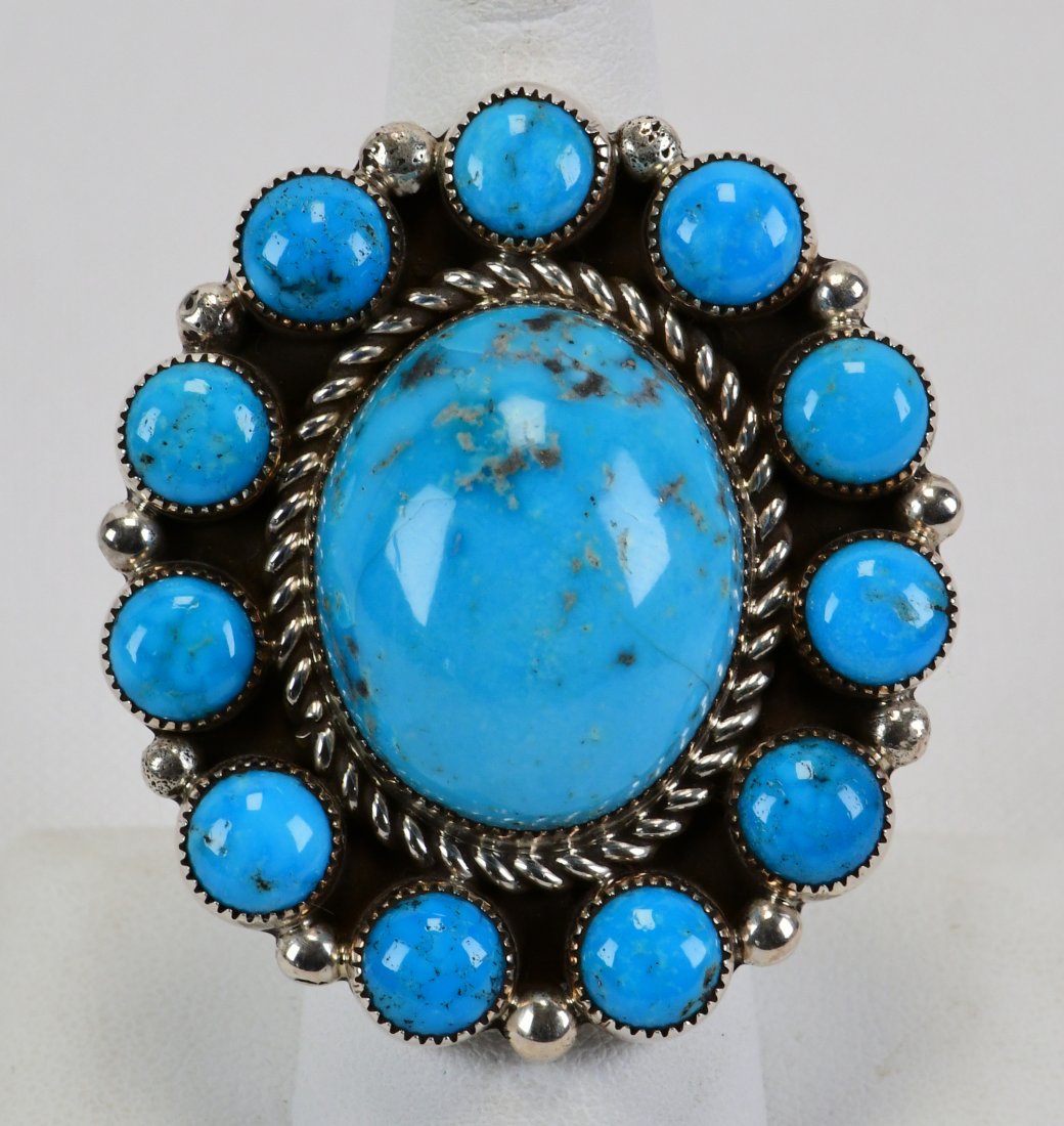 Navajo Sterling Blue Gem Turquoise Dome Ring (1 of 3)