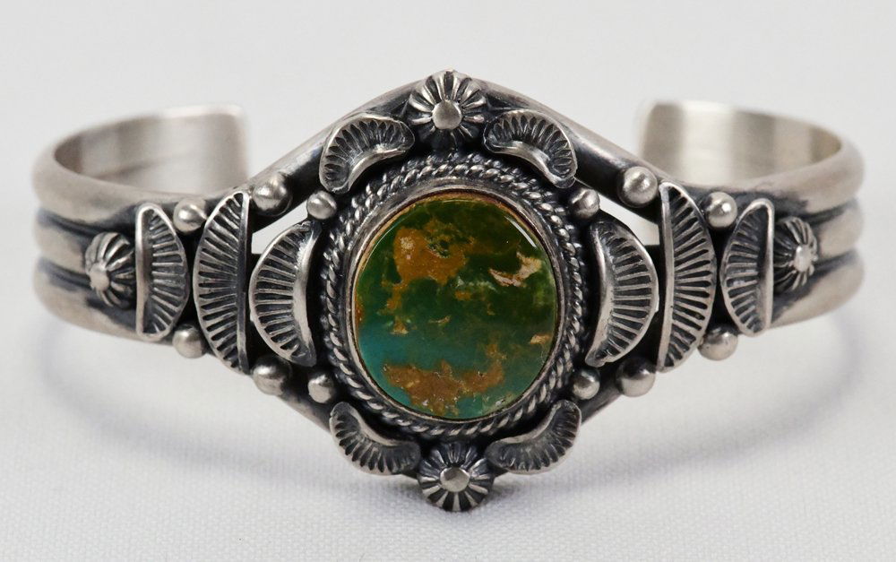 Navajo Sterling Silver Manassa Turquoise Cuff (1 of 4)