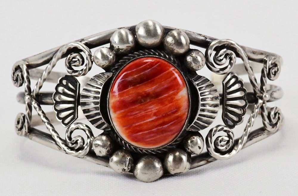 Robert Shakey Sterling Spiny Oyster Ornate Bracelet (1 of 4)