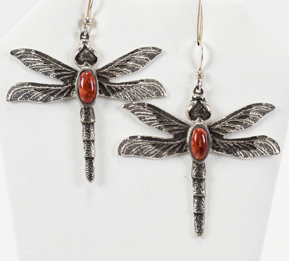 Kelsey Jimmy Sterling Apple Coral Dragonfly Earrings (1 of 3)
