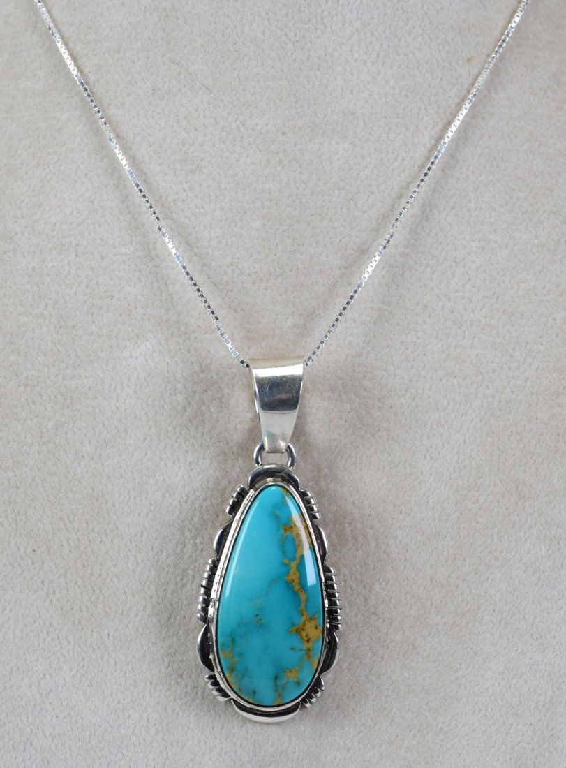 L. Yazzie Sterling Blue Jay Turquoise Pendant Necklace (1 of 3)