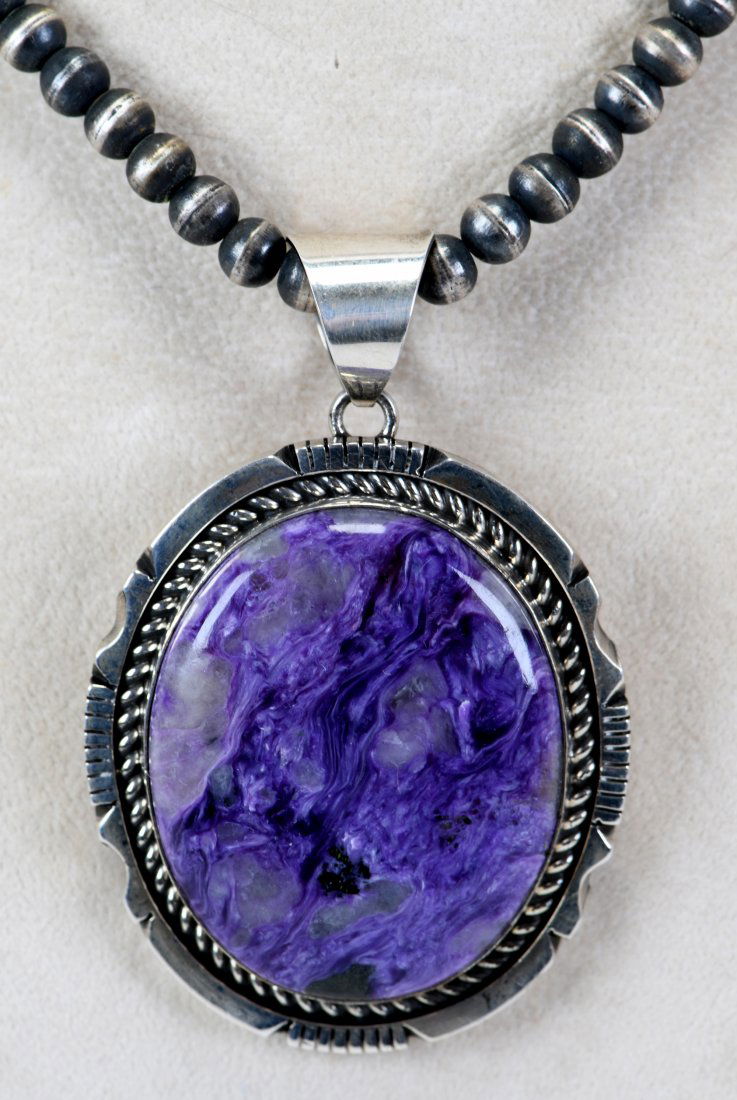 Navajo Sterling Silver Charoite Pendant-Eddie Secatero (1 of 3)