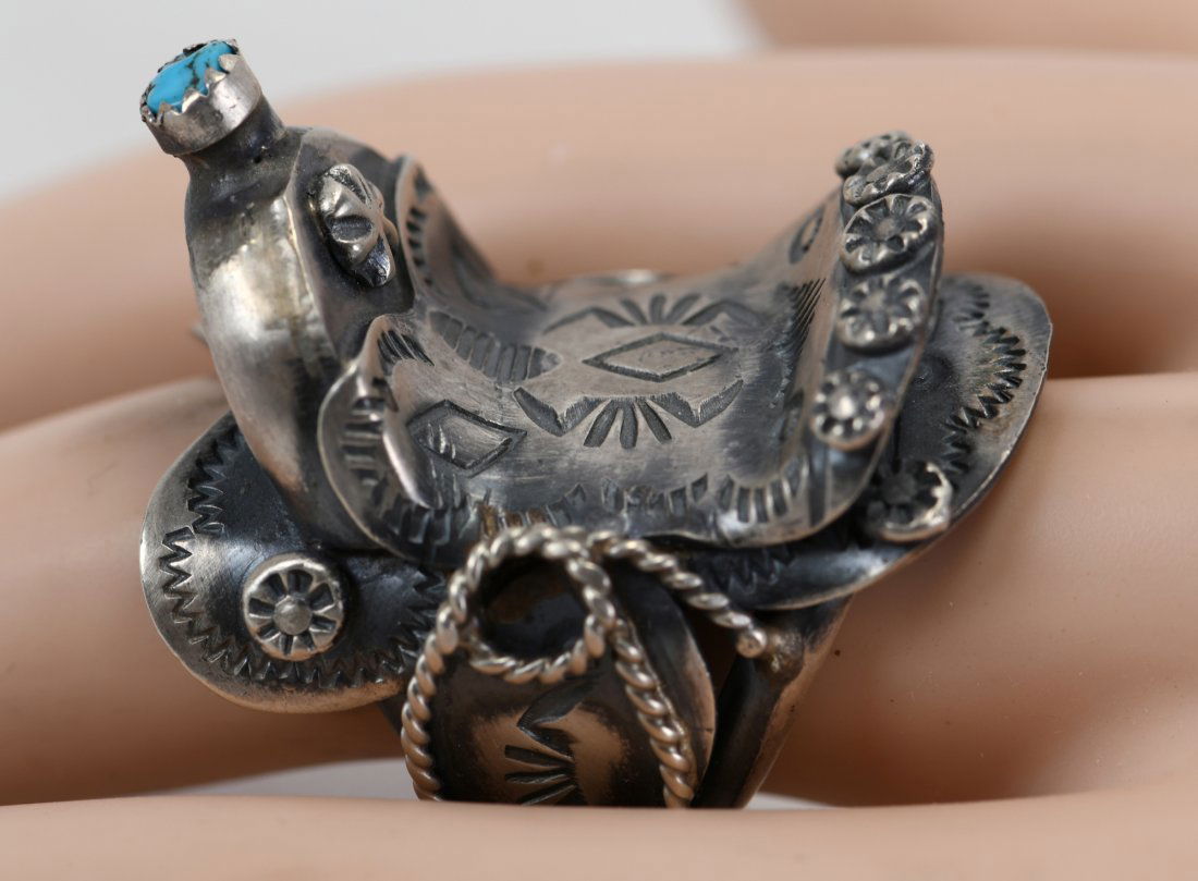 Tim Yazzie, Navajo, Sterling Saddle Ring w/Turquoise (1 of 3)