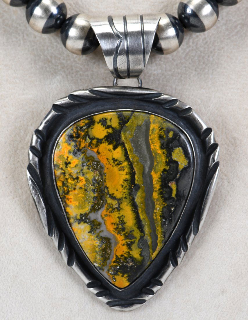 Navajo Sterling Large Bumble Bee Jasper Pendant (1 of 5)