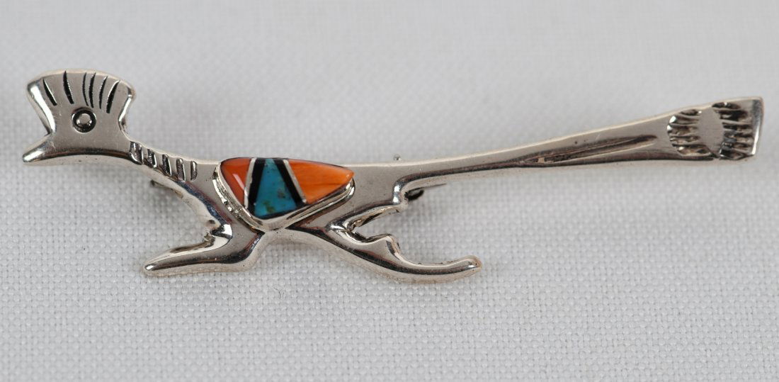 J. Martinez Sterling Silver Inlay Roadrunner Pin (1 of 3)